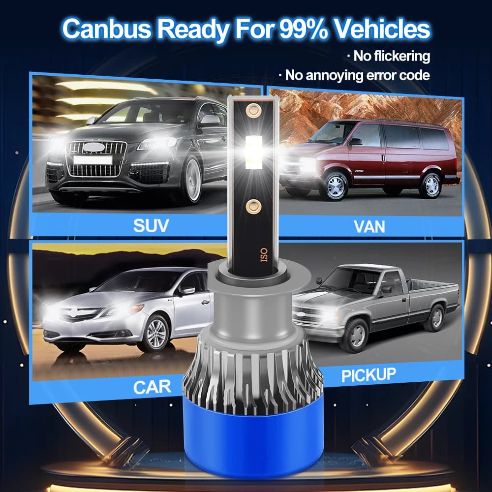 Roadsun Car LED Headlight Bulbs 120W 22000LM CANBUS Super Bright H1 High/Low Beam LED Car Headlamps 6000K DC12V 3570 CSP Chips Auto Light Bulbs Universal Fit For Car Motors