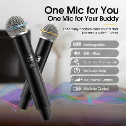 Karaoke Machine, Retro-Styled Portable Speaker with 2 Wireless Microphones, Bluetooth/AUX/USB/TF/TWS Connectivity, Home Party Entertainment for Adults and Kids, Ideal Gift for Women and Girls