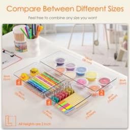 Drawer Organizer, 10 Pack Large Clear Plastic Set, 3 Size Versatile Bathroom and Vanity Organizer Trays, Storage Bins for Makeup, Bedroom, Kitchen Utensils
