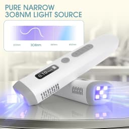 308nm UVB Light Therapy Device Handheld Narrowband Phototherapy Lamp with Adjustable Dose Digital Display 15x15mm Targeted Care Area Rechargeable Portable Home Use for Hands Arms Legs Neck Body Skin Care Includes Protective Glasses