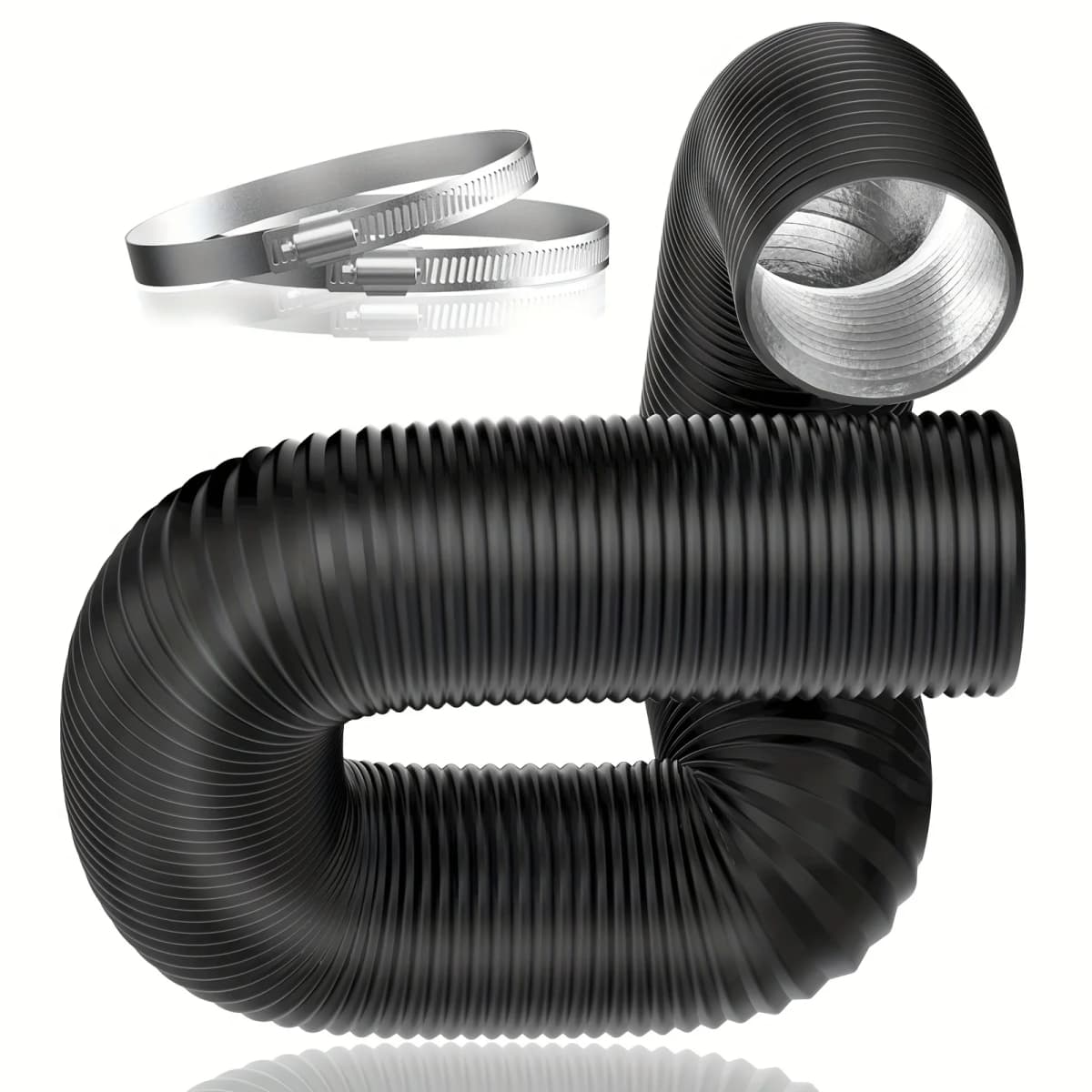 4 Inch X 3 Ft Aluminum Foil Insulated Flexible Duct, Dryer Vent Hose for HVAC Ventilation & Duct Fan Systems, Includes 2 Clamps