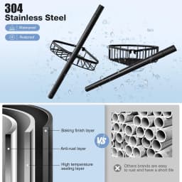 Adjustable 4 Tier Corner Shower Caddy Rustproof Stainless Steel Bathroom Organizer Shelf No Drill Punch-Free Tension Pole Rack 47-121 Inch Heavy Duty Storage with Hooks for Bathtub Shampoo Space Saving Black