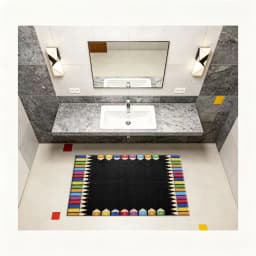 Colorful Crayon Pencil Border Black Background Carpet Non-Slip Kids Rug Suitable for Classroom Playroom Home Decor