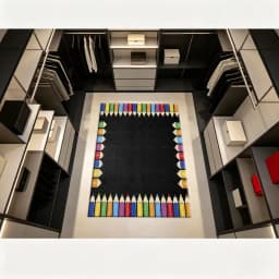 Colorful Crayon Pencil Border Black Background Carpet Non-Slip Kids Rug Suitable for Classroom Playroom Home Decor