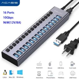 Acasis 16 Port 10Gbps USB Hub Splitter Data Transfer Charging For PC Laptop Workstation Multi Device Expansion Individual Switch