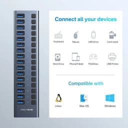 Acasis 16 Port 10Gbps USB Hub Splitter Data Transfer Charging For PC Laptop Workstation Multi Device Expansion Individual Switch