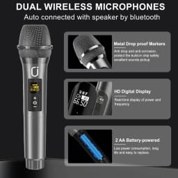 Portable Bluetooth Karaoke Speaker with 6.5-Inch Subwoofer, Two Wireless Microphones, and PA System for Adults, Supports Vocal Remover & REC, Home and Party Singing Machine (Black)