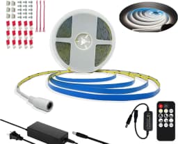 ETL Listed 24V DC 50ft/15m COB LED Strip Lights 3000K/4000K/6500K Dimmable with RF Remote Control for Bedroom Cabinet Kitchen Living Room(Power Supply Included)