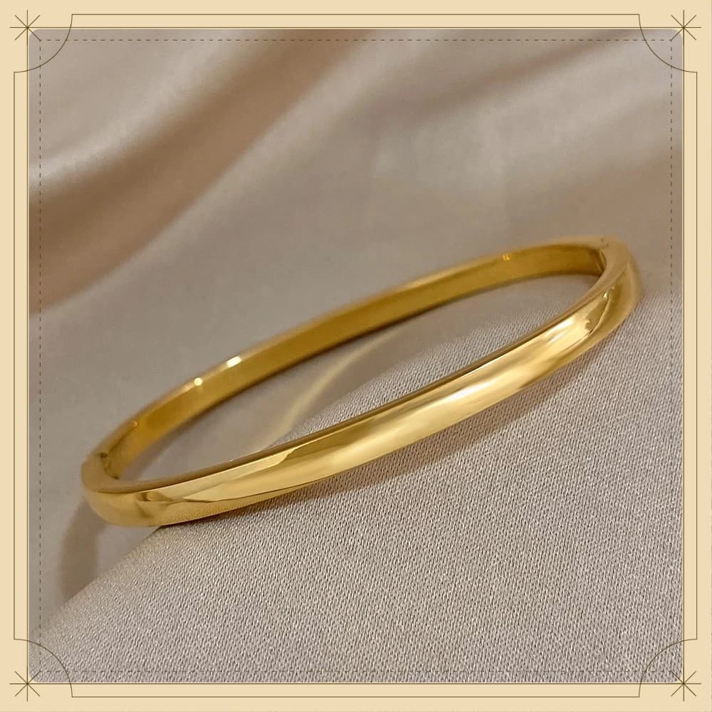 Simple Smooth Stainless Steel Bangles Bracelets for Women Trendy Gold Plated Metal Bracelet Jewelry Accessories Lady Gift
