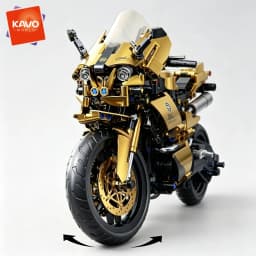 KAVOWORLD 703pcs STEM DIY Motorcycle Building Blocks Set 1:10 Scale Black Gold Racing Superbike Model Kit with Steering & Suspension MOC Mechanical Collectible Display Toy for Adults Teens Men Motorcycle Enthusiasts, Halloween Christmas Birthday Gift Idea