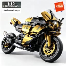 KAVOWORLD 703pcs STEM DIY Motorcycle Building Blocks Set 1:10 Scale Black Gold Racing Superbike Model Kit with Steering & Suspension MOC Mechanical Collectible Display Toy for Adults Teens Men Motorcycle Enthusiasts, Halloween Christmas Birthday Gift Idea