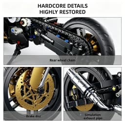 KAVOWORLD 703pcs STEM DIY Motorcycle Building Blocks Set 1:10 Scale Black Gold Racing Superbike Model Kit with Steering & Suspension MOC Mechanical Collectible Display Toy for Adults Teens Men Motorcycle Enthusiasts, Halloween Christmas Birthday Gift Idea