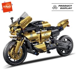 KAVOWORLD 703pcs STEM DIY Motorcycle Building Blocks Set 1:10 Scale Black Gold Racing Superbike Model Kit with Steering & Suspension MOC Mechanical Collectible Display Toy for Adults Teens Men Motorcycle Enthusiasts, Halloween Christmas Birthday Gift Idea