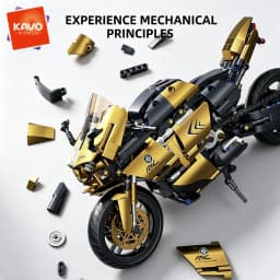 KAVOWORLD 703pcs STEM DIY Motorcycle Building Blocks Set 1:10 Scale Black Gold Racing Superbike Model Kit with Steering & Suspension MOC Mechanical Collectible Display Toy for Adults Teens Men Motorcycle Enthusiasts, Halloween Christmas Birthday Gift Idea