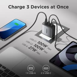 PISEN 100W GaN Charger 3-Port With 1.8m USB C to C Cable PD3.0 Quick Charger For Notebook Laptops MacBook IPhone Samsung Xiaomi