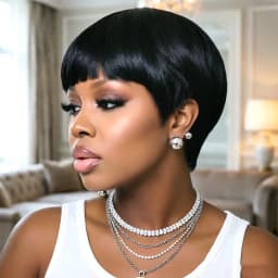 Human Hair Wig for Women Pixie Cut Straight Hair Wig with for Daily Use Brown Color Full Machine Made