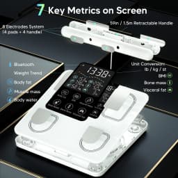 Arboleaf 8-Electrode Smart Body Fat Scale with Handle, Full Body Composition Analyzer, 50+ Body Metrics, Segmental Analysis, 7-in-1 LED Display, APP Sync