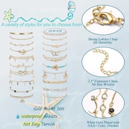 20Pcs Ankle Bracelets for Women Waterproof Summer Beach Anklets Boho Cute Charm Anklets Layered Stackable Womens Anklet Bracelets Set Non Tarnish Foot Jewelr