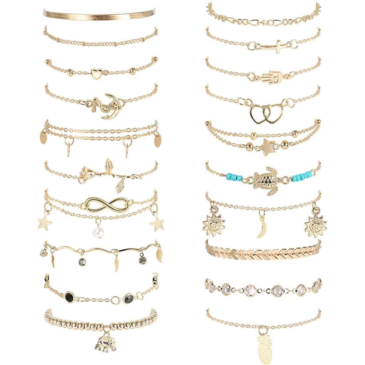 20Pcs Ankle Bracelets for Women Waterproof Summer Beach Anklets Boho Cute Charm Anklets Layered Stackable Womens Anklet Bracelets Set Non Tarnish Foot Jewelr