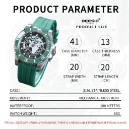 Deesio Upgraded Men's Casual Fashion Automatic Self-Winding Mechanical Wristwatch Luminous Business Classic Dress Watch Personalized High-mineral Glass Silicone Band 100M Water Resistant Luxury Elegant Analog Round Dial Gift for Him Men's