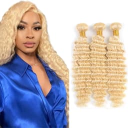 613 Deep Wave Human Hair Bundles Brazilian Raw Hair Bundles 1/3/4 PCS Soft Weave Hair Blonde Bundles 100% Human Hair Extensions For Black Women