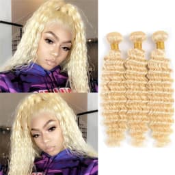 613 Deep Wave Human Hair Bundles Brazilian Raw Hair Bundles 1/3/4 PCS Soft Weave Hair Blonde Bundles 100% Human Hair Extensions For Black Women