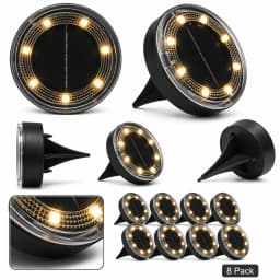 Outdoor Solar Ground Lights 8 Pack, White LED Disk Lights for Garden Path Lawn Yard Patio Driveway, Christmas Gift