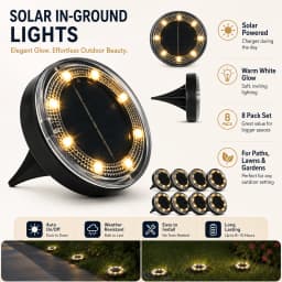 Outdoor Solar Ground Lights 8 Pack, White LED Disk Lights for Garden Path Lawn Yard Patio Driveway, Christmas Gift