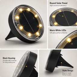 Outdoor Solar Ground Lights 8 Pack, White LED Disk Lights for Garden Path Lawn Yard Patio Driveway, Christmas Gift