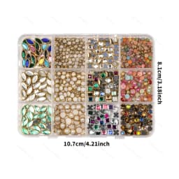 1 Box Multi Shapes Gold Frame Nail Charms Mixed Color Oval Square Teardrop Stone Nail Ornaments Assorted Nail Art Decor for Salon Home DIY Manicure