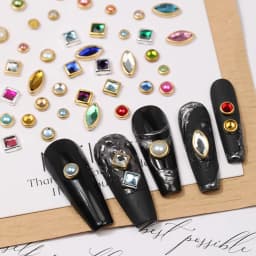 1 Box Multi Shapes Gold Frame Nail Charms Mixed Color Oval Square Teardrop Stone Nail Ornaments Assorted Nail Art Decor for Salon Home DIY Manicure