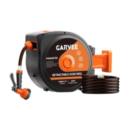 50-130 ft Retractable Garden Hose Reel, Wall Mounted, 9-Function Nozzle, Any Length Lock, 180° Swivel, Auto Slow Rewind for Watering Lawn, Washing Car, Cleaning Patio