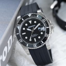 Deesio Luxury Men's Full Automatic Mechanical Watch, 316L Stainless Steel Case, Silicone Strap, Date Display, Luminous Hands, Upgrade 100M Waterproof, High-Mineral Glass, Sport Sweatproof, Self-Wind & Manual Wind, Black Classic Business Casual Design