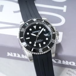 Deesio Luxury Men's Full Automatic Mechanical Watch, 316L Stainless Steel Case, Silicone Strap, Date Display, Luminous Hands, Upgrade 100M Waterproof, High-Mineral Glass, Sport Sweatproof, Self-Wind & Manual Wind, Black Classic Business Casual Design