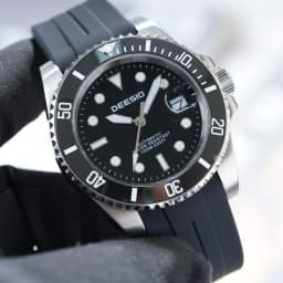 Deesio Luxury Men's Full Automatic Mechanical Watch, 316L Stainless Steel Case, Silicone Strap, Date Display, Luminous Hands, Upgrade 100M Waterproof, High-Mineral Glass, Sport Sweatproof, Self-Wind & Manual Wind, Black Classic Business Casual Design