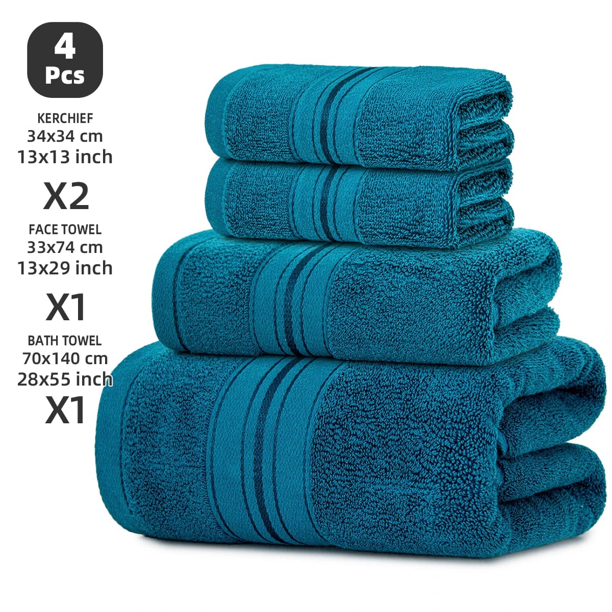 4-Piece Luxury Pure Cotton Bath Towel Set, 1 Bath Towel + 1 Face Towel + 2 Washcloths, Soft and Comfortable, Highly Absorbent, 100% Cotton Towels, Bathroom Decoration Accessories, Daily Use Towels