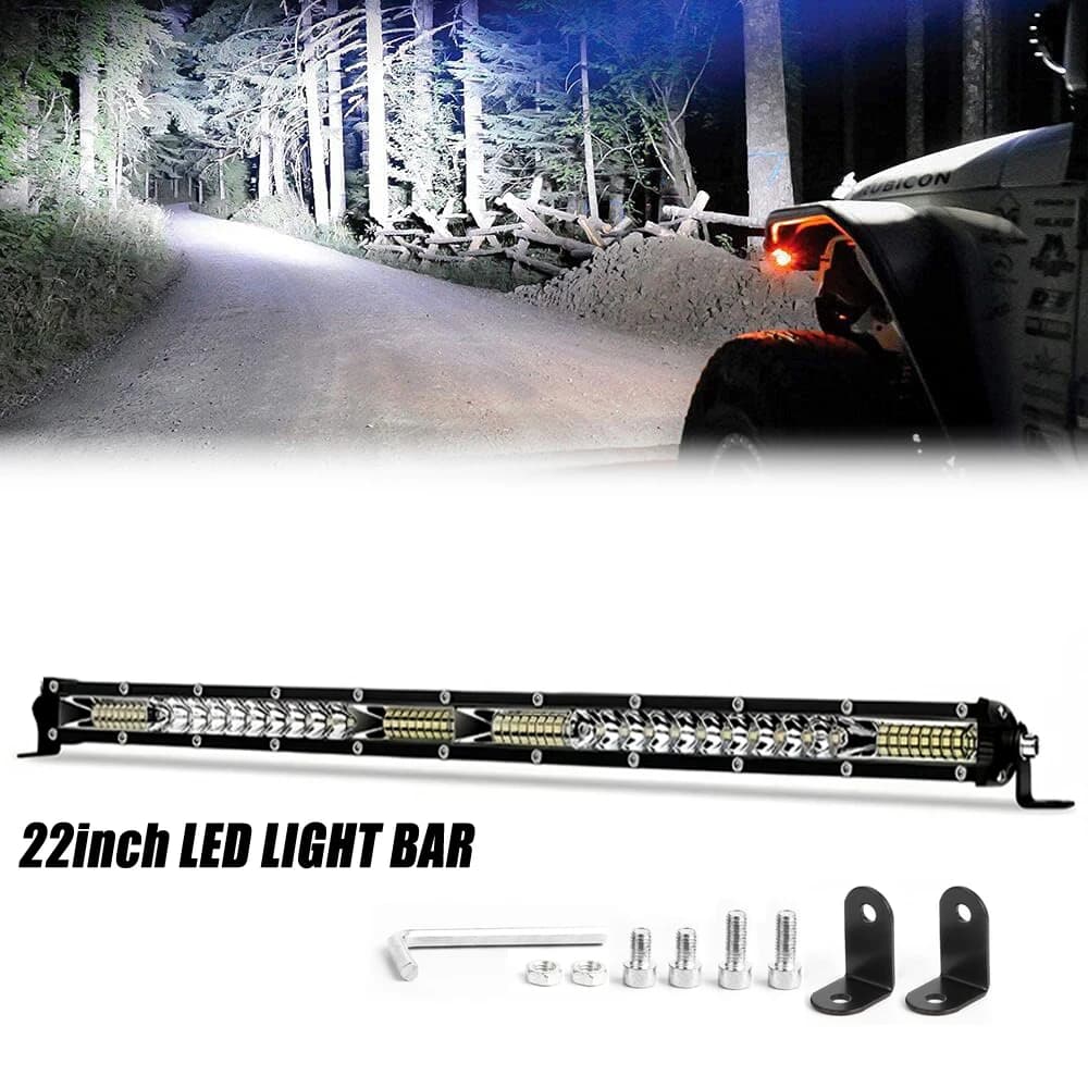 22-inch Single Row Off-Road Vehicle Light - LED Ultra-Thin Single Row Driving Light with Mixed Beams for Trucks, Cars, Engine Bays, Boats, ATVs, UTVs, SUVs 12V 24V