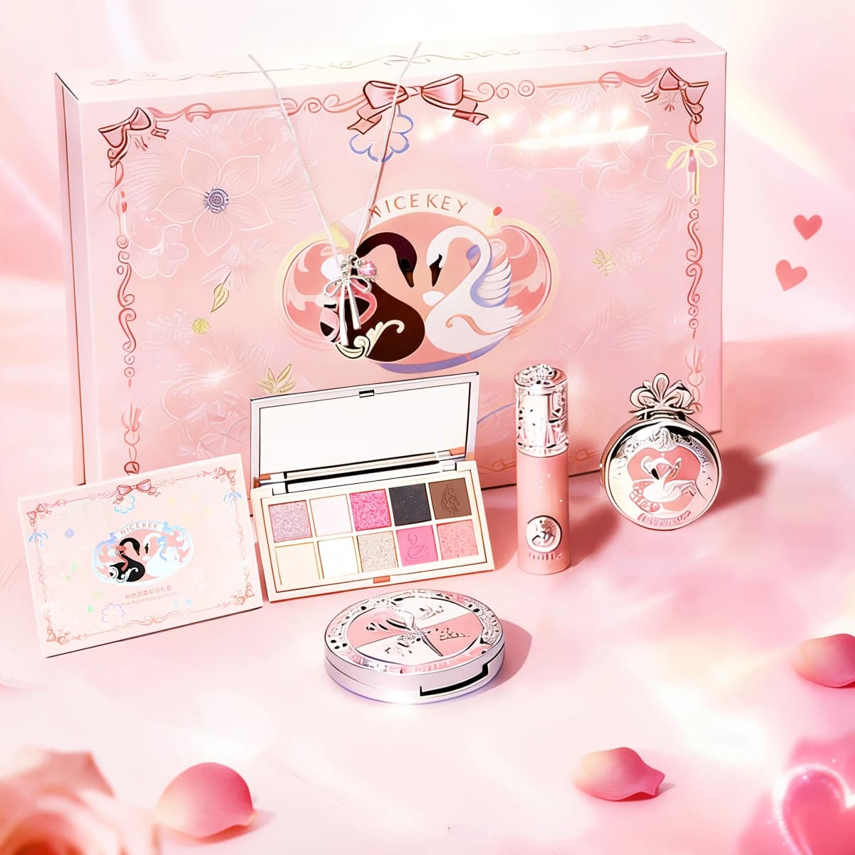 Swan Ballet Makeup Gift Box, Beginner Full Makeup Kit for Students, Complete Eyeshadow & Lipstick Set Affordable, Birthday Gift for Girls, Girlfriend & Bestie, Elegant Present for Party Events