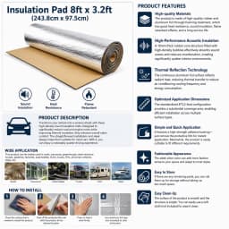Car Sound Deadening Mat 8x3.2ft Noise Heat Insulation Pad, 10mm Thick Soundproofing Material with Self-Adhesive Backing for Car Roof Floor Door, Silver
