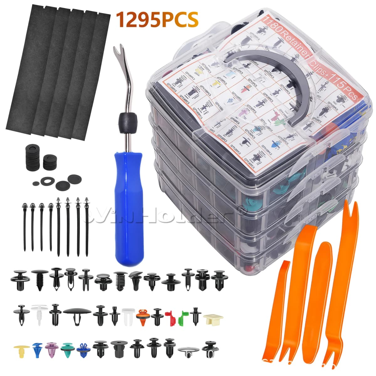 1295Pcs Car Retainer Clips and Auto Fasteners Assortment-37 Most Popular Sizes For Car Trim Door Panel, Bumper, Fender, Engine Cover And Aplash Shield Retainers Replacement