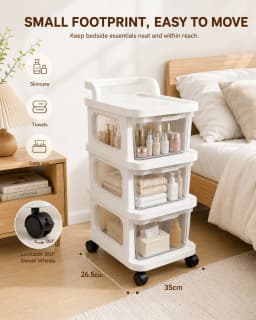 3-Tier Stackable Rolling Storage Cart With Clear Pull-Out Drawers & Top Handle, Space-Saving Mobile Plastic Organizer With Wheels For Bedroom, Bathroom, Dorm, Office & Closet, White