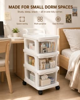 3-Tier Stackable Rolling Storage Cart With Clear Pull-Out Drawers & Top Handle, Space-Saving Mobile Plastic Organizer With Wheels For Bedroom, Bathroom, Dorm, Office & Closet, White