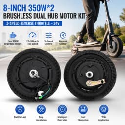 24V 8 Inch 350Wx2 Brushless Dual Drive Electric Scooter Hub Motor Kit Electric Conversion Motor Kit Motor Conversion Kit with Reverse Throttle 3-Speed Handlebar Controller for DIY Scooter Go Kart Wheelchair E-Bike Upgrade Parts