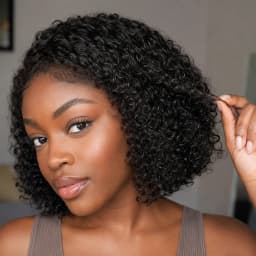 TIMOPOL 13x4 Lace Front Human Hair Short Bob Wig, 8 Inch Jerry Curly #1B Natural Black Glueless Pre Plucked with Baby Hair Curly Wig for Black Women