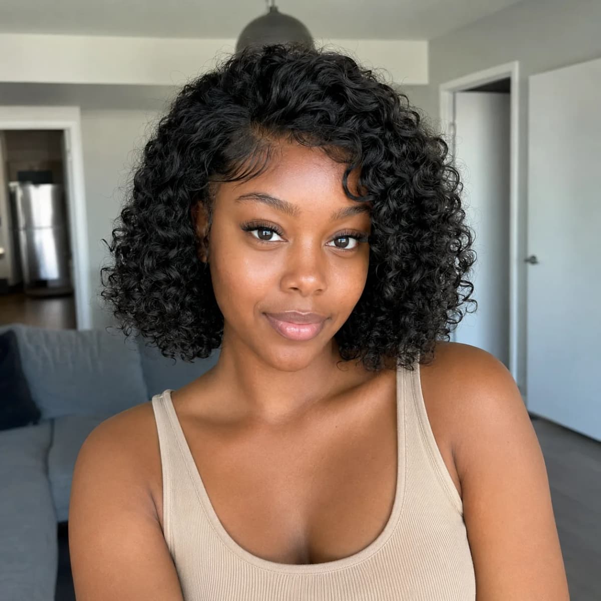 TIMOPOL 13x4 Lace Front Human Hair Short Bob Wig, 8 Inch Jerry Curly #1B Natural Black Glueless Pre Plucked with Baby Hair Curly Wig for Black Women