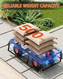 Tacleekii 500 Lbs Capacity Steel Garden Cart 3-in-1 Utility Metal Wagon with Removable Mesh Sides to Convert Into Flatbed 180° Rotating Handle and 10" Tires for Garden, Yard