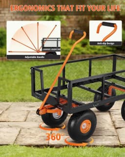 Tacleekii 500 Lbs Capacity Steel Garden Cart 3-in-1 Utility Metal Wagon with Removable Mesh Sides to Convert Into Flatbed 180° Rotating Handle and 10" Tires for Garden, Yard