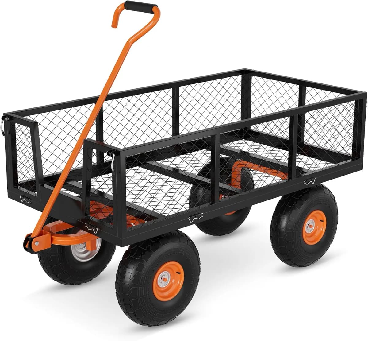 Tacleekii 500 Lbs Capacity Steel Garden Cart 3-in-1 Utility Metal Wagon with Removable Mesh Sides to Convert Into Flatbed 180° Rotating Handle and 10" Tires for Garden, Yard