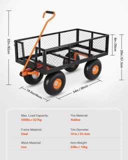 Tacleekii 500 Lbs Capacity Steel Garden Cart 3-in-1 Utility Metal Wagon with Removable Mesh Sides to Convert Into Flatbed 180° Rotating Handle and 10" Tires for Garden, Yard