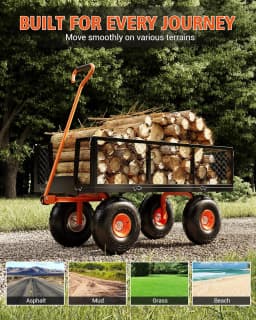 Tacleekii 500 Lbs Capacity Steel Garden Cart 3-in-1 Utility Metal Wagon with Removable Mesh Sides to Convert Into Flatbed 180° Rotating Handle and 10" Tires for Garden, Yard